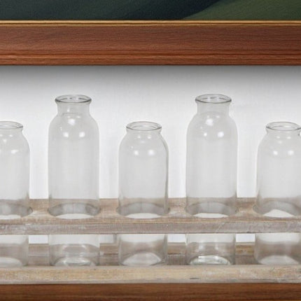 Set of Five Clear Cylinder Glass Decorative Bottles HomeRoots