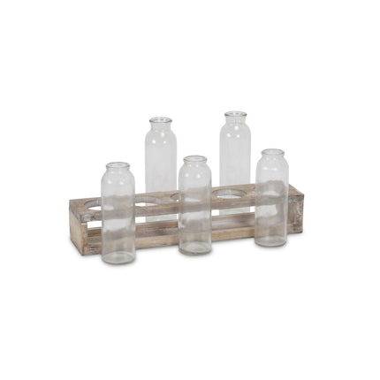 Set of Five Clear Cylinder Glass Decorative Bottles HomeRoots