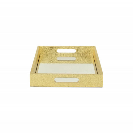 16" Gold Rectangular Wood Handmade Tray With Handles HomeRoots