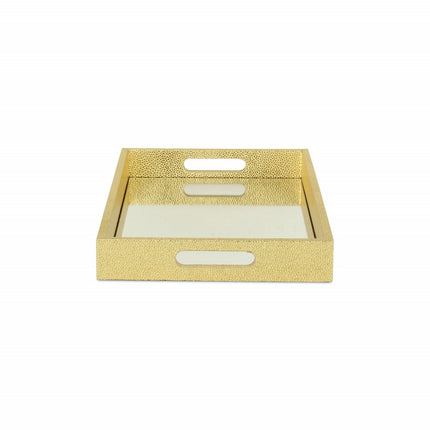 16" Gold Rectangular Wood Handmade Tray With Handles