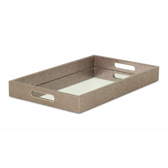 16" Gray Rectangular Wood Handmade Tray With Handles HomeRoots