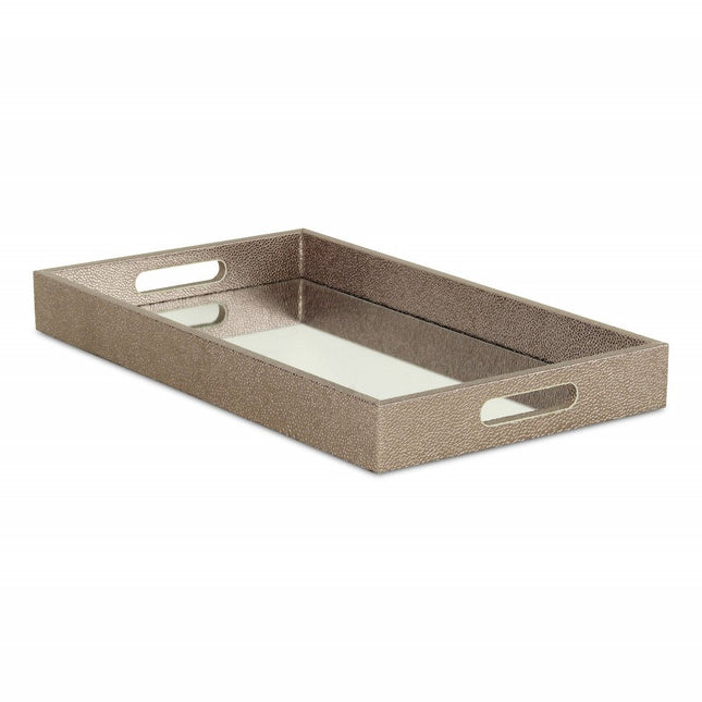 16" Gray Rectangular Wood Handmade Tray With Handles HomeRoots