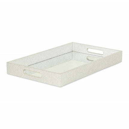 16" Silver Rectangular Wood Handmade Tray With Handles HomeRoots