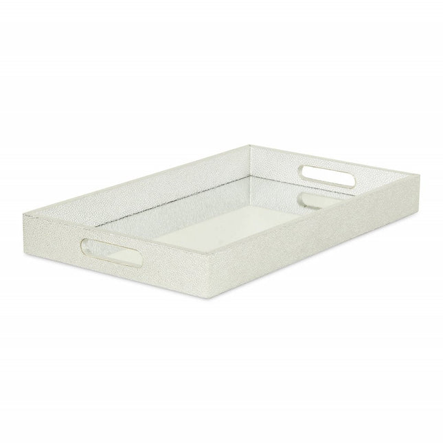 16" Silver Rectangular Wood Handmade Tray With Handles HomeRoots