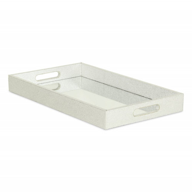 16" Silver Rectangular Wood Handmade Tray With Handles HomeRoots