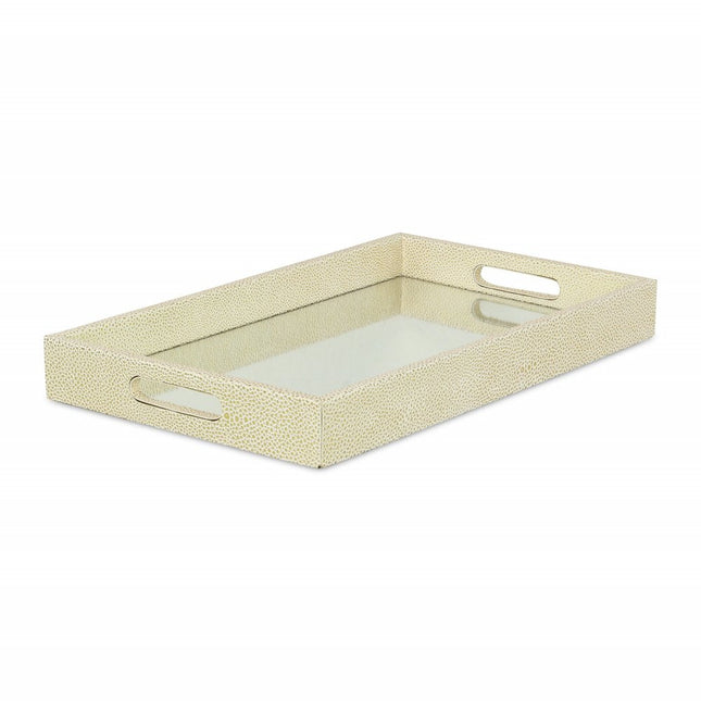 16" White Gold Rectangular Wood Handmade Tray With Handles HomeRoots