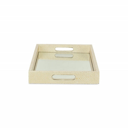 16" White Gold Rectangular Wood Handmade Tray With Handles HomeRoots