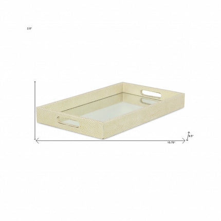 16" White Gold Rectangular Wood Handmade Tray With Handles