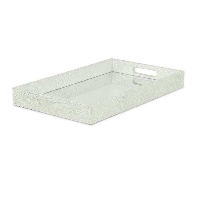16" White Silver Rectangular Wood Handmade Tray With Handles HomeRoots