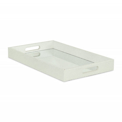 16" White Silver Rectangular Wood Handmade Tray With Handles HomeRoots