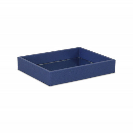 10" Navy Blue Mirrored Glass And Wood Faux Shagreen Vanity Tray HomeRoots
