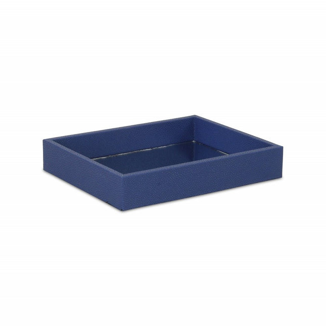 10" Navy Blue Mirrored Glass And Wood Faux Shagreen Vanity Tray HomeRoots