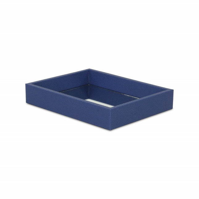 10" Navy Blue Mirrored Glass And Wood Faux Shagreen Vanity Tray HomeRoots