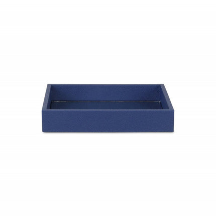 10" Navy Blue Mirrored Glass And Wood Faux Shagreen Vanity Tray HomeRoots