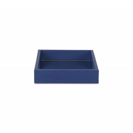 10" Navy Blue Mirrored Glass And Wood Faux Shagreen Vanity Tray HomeRoots