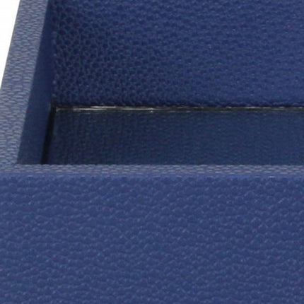 10" Navy Blue Mirrored Glass And Wood Faux Shagreen Vanity Tray HomeRoots