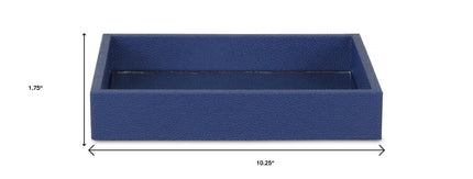 10" Navy Blue Mirrored Glass And Wood Faux Shagreen Vanity Tray HomeRoots