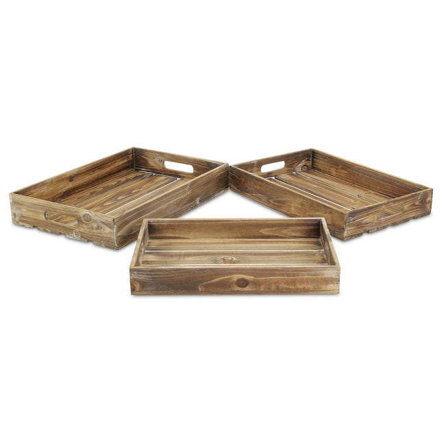 19" Brown Rectangular Wood Handmade Tray With Handles HomeRoots