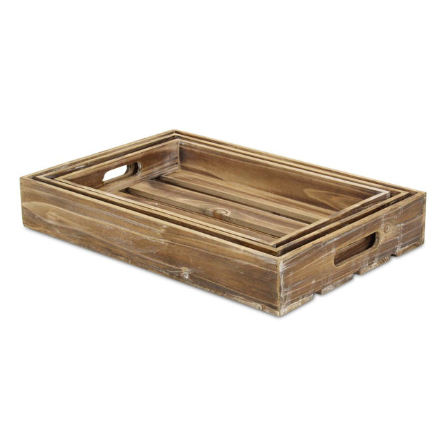 19" Brown Rectangular Wood Handmade Tray With Handles HomeRoots
