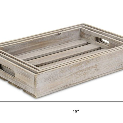19" Gray Rectangular Wood Handmade Tray With Handles