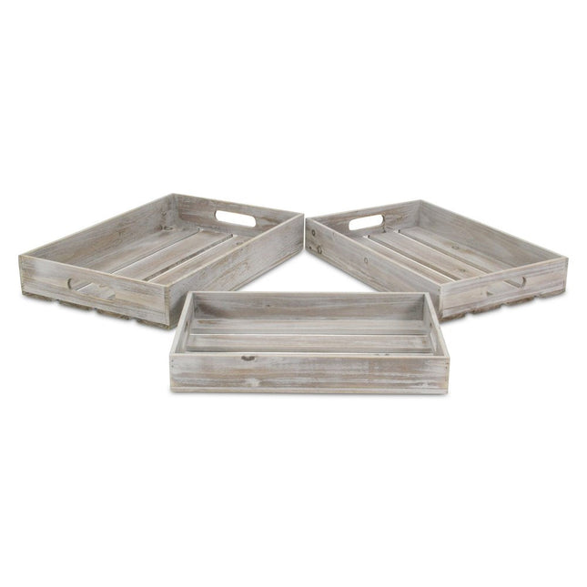 19" Gray Rectangular Wood Handmade Tray With Handles HomeRoots
