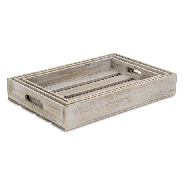 19" Gray Rectangular Wood Handmade Tray With Handles HomeRoots