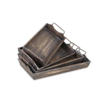 Set of Four Brown Wood Handmade Serving Tray With Handles HomeRoots