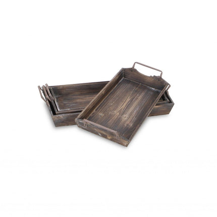 Set of Four Brown Wood Handmade Serving Tray With Handles HomeRoots