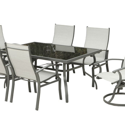 Seven Piece Black and Gray Rectangular Glass Dining Set with Six Chairs HomeRoots