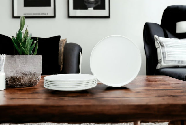 White Six Piece Round Coupe Porcelain Service For Six Dinner Plate Set HomeRoots
