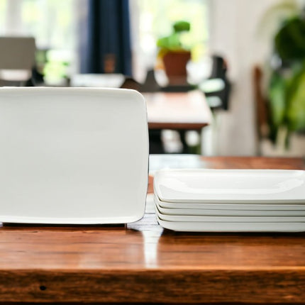 White Six Piece Rectangle Porcelain Service For Six Dinner Plate Set HomeRoots