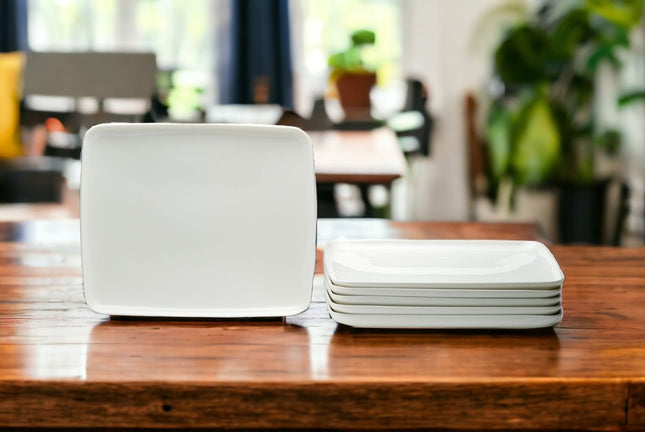 White Six Piece Rectangle Porcelain Service For Six Dinner Plate Set HomeRoots