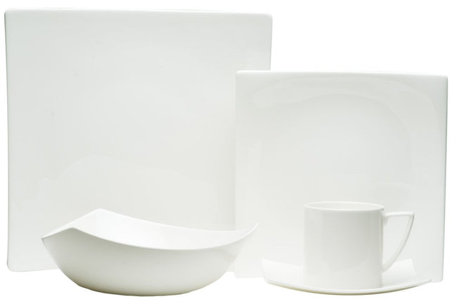 White Five Piece Square Bone China Dinnerware Set HomeRoots