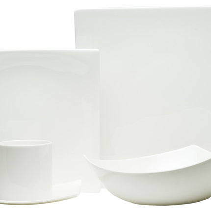 White Five Piece Square Bone China Dinnerware Set