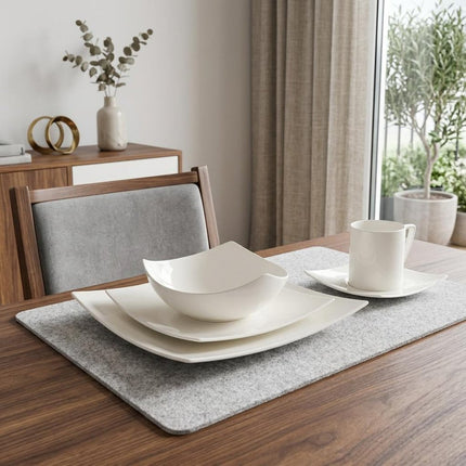 White Five Piece Square Bone China Dinnerware Set HomeRoots