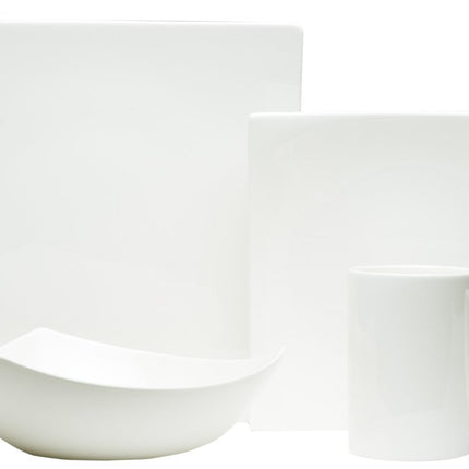 White Four Piece Square Bone China Dinnerware Set HomeRoots