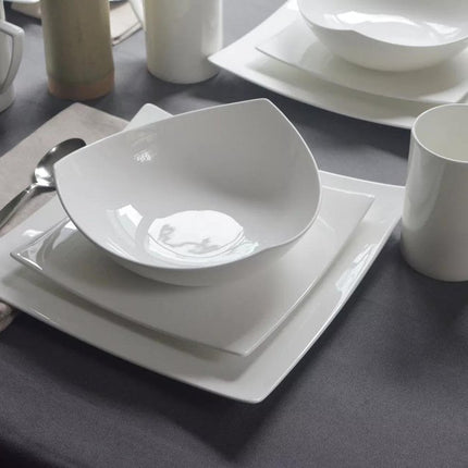 White Six Piece Square Bone China Service For Six Dinner Plate Set