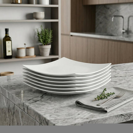 White Six Piece Square Bone China Service For Six Salad Plate Set HomeRoots