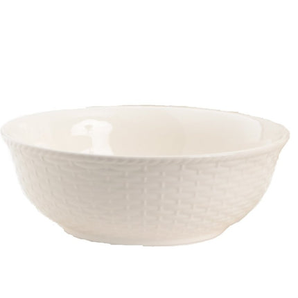 White Four Piece Round Weave Stoneware Service For Four Bowl Set HomeRoots