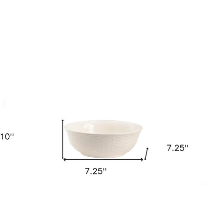 White Four Piece Round Weave Stoneware Service For Four Bowl Set