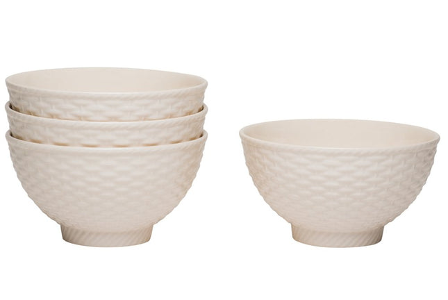 White Four Piece Weave Stoneware Service For Four Bowl Set HomeRoots