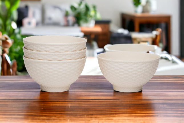 White Four Piece Weave Stoneware Service For Four Bowl Set HomeRoots