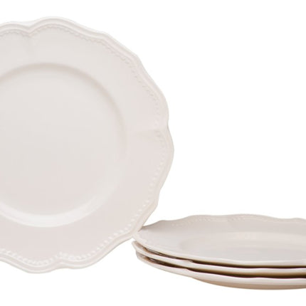 White Four Piece Scallop Stoneware Service For Four Dinner Plate Set