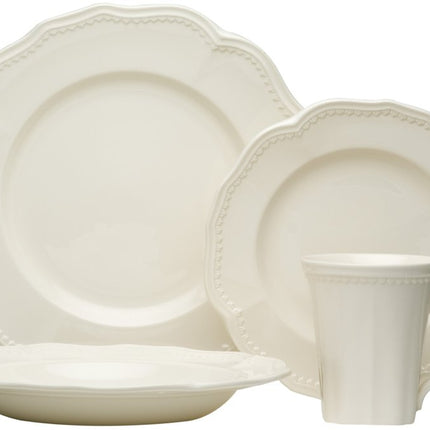 White Four Piece Scallop Stoneware Service For Four Dinner Plate Set
