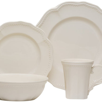 White Four Piece Scallop Stoneware Service For Four Dinner Plate Set HomeRoots