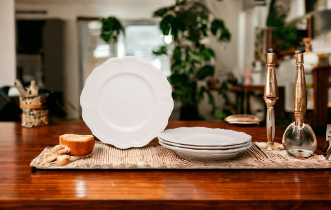 White Four Piece Scallop Stoneware Service For Four Dinner Plate Set HomeRoots