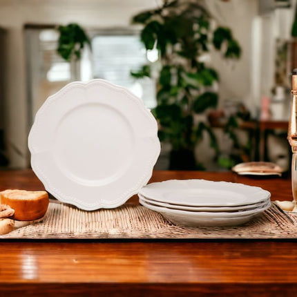 White Four Piece Scallop Stoneware Service For Four Dinner Plate Set HomeRoots