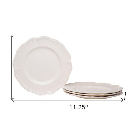 White Four Piece Scallop Stoneware Service For Four Dinner Plate Set