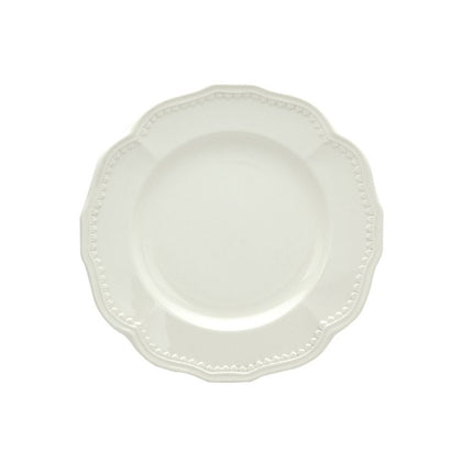 White Four Piece Round Scallop Stoneware Service For Four Salad Plate Set