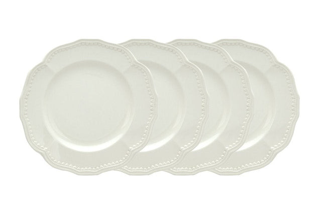 White Four Piece Round Scallop Stoneware Service For Four Salad Plate Set HomeRoots